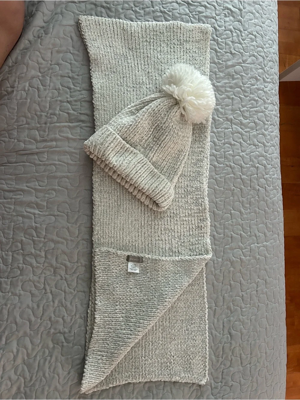 Cozy Cream Knit Pom Beanie & Scarf Set